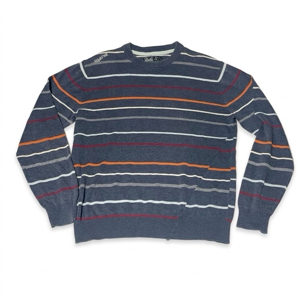 Billabong Mens Large Gray White Orange Red  Stripes Long Sleeve Sweater Soft